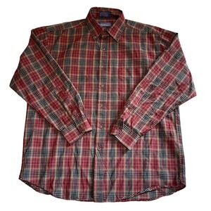 Sir Pendleton Mens Red Plaid Wool Button Down Shirt Large 100% Virgin Wool 0604